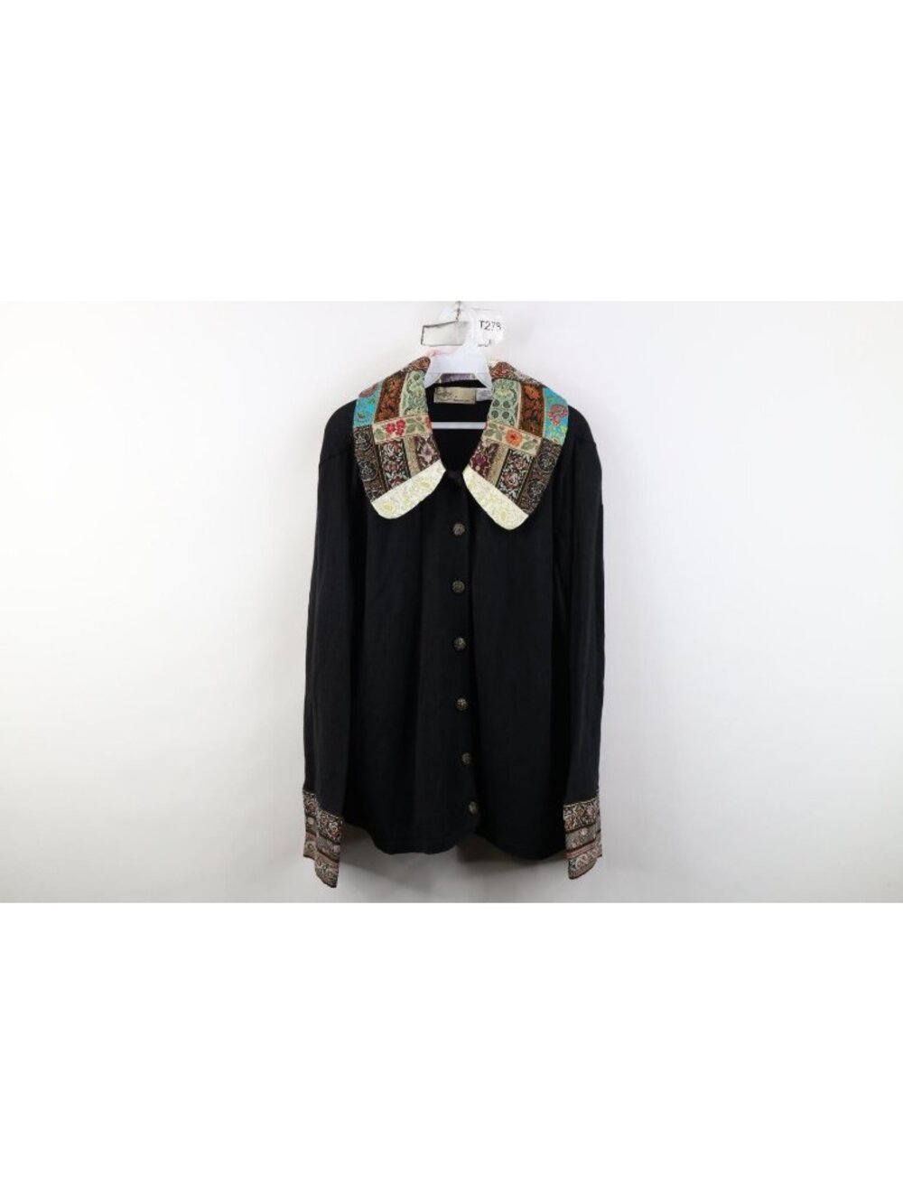 Vtg 90s Streetwear Womens 1X Quilt Patch Flower Paisley Knit Cardigan Sweater